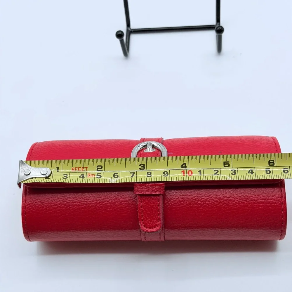 Red Faux Leather Jewely Roll Hard Shell Travel Organizer Case Velvet Interior
